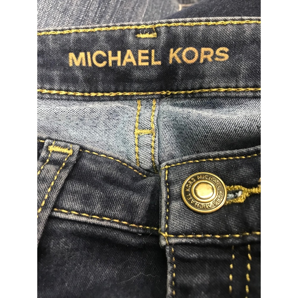 Michael‎ Kors Izzy Skinny Jeans Womens 8 Dark Indigo Blue Gold Logo Denim